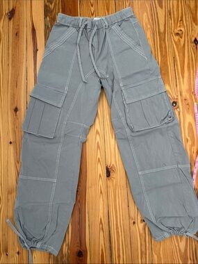 Zara Gray Cargo Pants with Drawstring Ankles | Sz 4